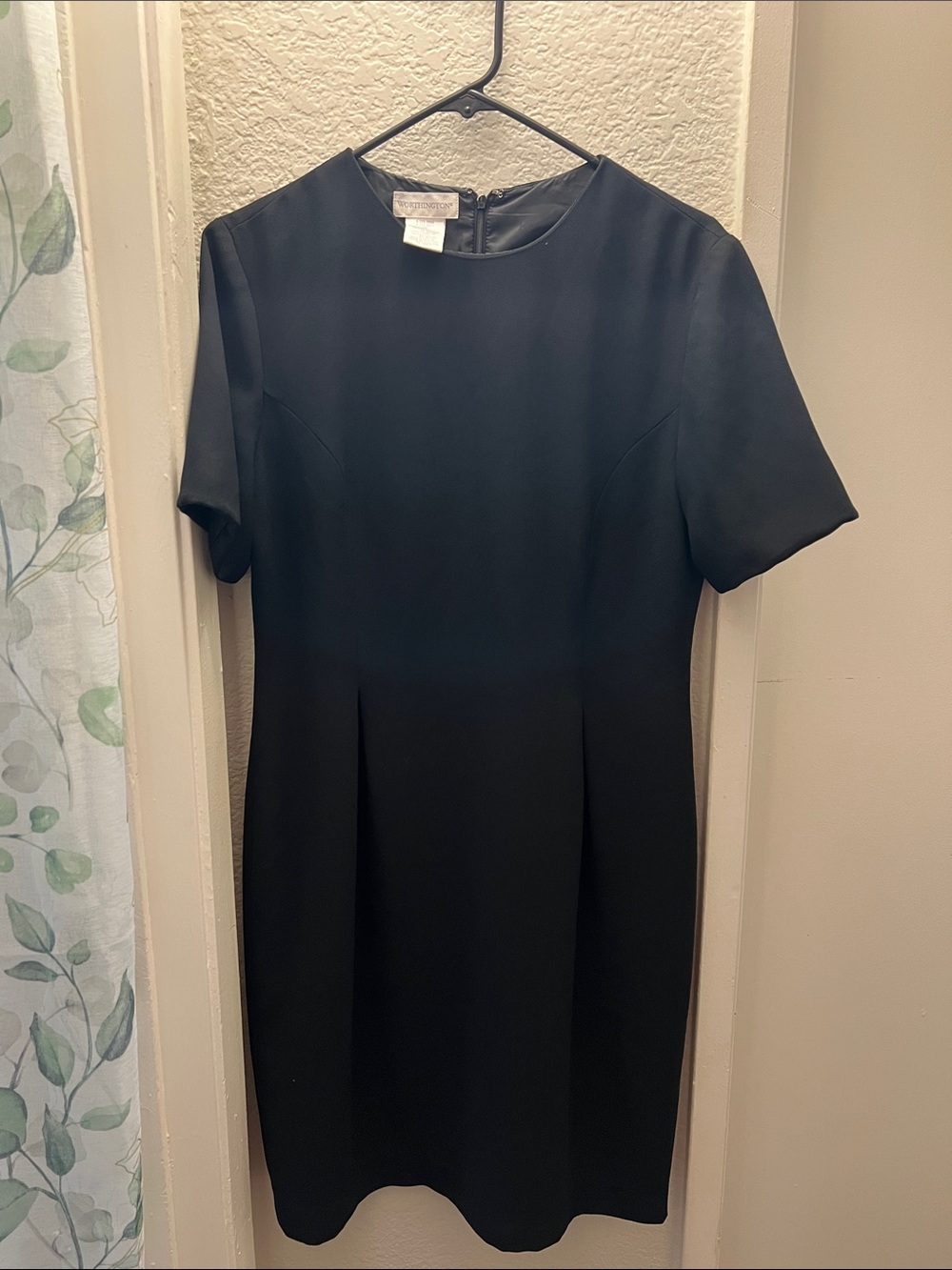 Worthington Black Short-Sleeve Midi Shift Dress